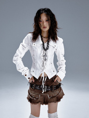 White Shirt With Cut-Out Buckles & Lace-Up Bow