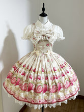 Strawberry and Rosette Print Beige Sweet Lolita Jumper Skirt