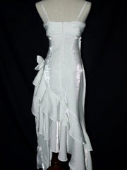 White Vintage Floral Wedding Dress Asymmetrical Hem Prom Gown