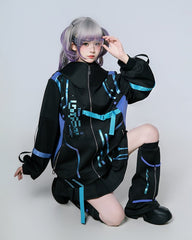 Clearance - Size XL for Waist 73cm Cyberpunk Blue & Purple Elastic Waist Skorts with Box Pleat