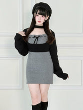 Two-Piece Jirai Kei Set: Refined Gray Slip Dress with Black Underbust Top