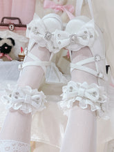 White Bittersweet Rhinestone Heart Details Cross Charm Ruffles Trim Platform Sneakers