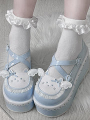 Tenshi Kaiwai Blue Round Toe Kitty Angel Heart Buckle Platform Lolita Shoes