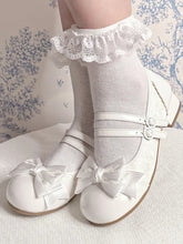 White Elegant Lolita PU Round-Toe Low Heels with Double Straps and Bow Accent