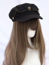 Black Military Lolita Badge Chain Beret