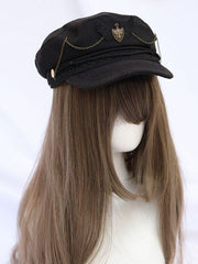 Black Military Lolita Badge Chain Beret