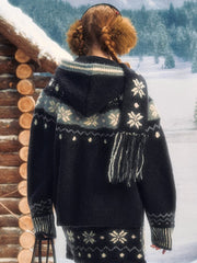 Navy Blue Knit Cardigan with Premium Fair Isle Wool Blend