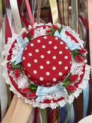 Sweet Lolita Red Strawberry Bow Lace Polka-dot Mini Hat