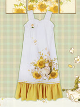 White & Yellow Lace Bowknot Detail Girl and Sunflower Print Dress