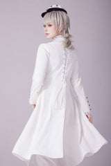 White Zip Closure Jacquard Placket Aristocrat Fahion Ouji Lolita Coat with Lace-up Triangle Cutout Back