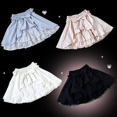 Blue/White/Pink/Black Bowknot Details Jirai Kei Overall Dress With Lace Trim Shorts