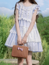 Light Blue Patchwork Design Sweet Flutter Sleeves Dress