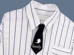 White Stripe Pattern Preppy Shirt with Bow Tie
