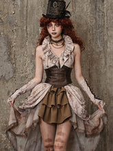 Brown PU Corset Waist Flounce Neckline Sleeveless Top