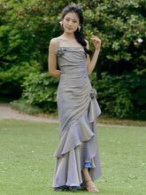 Purple Floral Mermaid Skirt Flounce Hem Summer Cami Dress