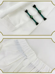 White High Waist Knot Button Detail Shorts with Detachable Tassel Charm