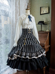 Black & White Striped Corset High-Waist Gothic Lolita Skirt