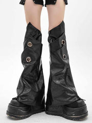 Gothic Black Armor Design Techwear PU Zips Leg Warmers