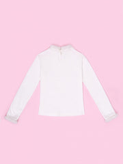 White Winter Long Sleeves Top with Plush Neckline and Cuffs