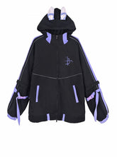 White & Purple Ear Design Buckle Strap Detachable Sleeves Jirai Kei Hooded Jacket