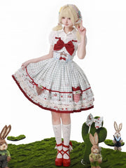 Red Cherry Print Blue Gingham Dress Sweet Lolita Jumper Skirt
