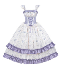 Purple Boned Corset Bodice Iris Print Lolita Dress Classic Floral Print Lolita Jumper Skirt