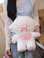 White&Pink 44cm Plush Lamb Backpack Detachable Shoulder Straps
