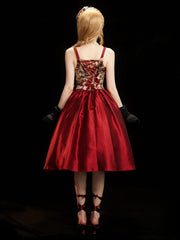 Wine Red Cowl Neckline Elegant Classic Lolita Dresswith Rhinestone Embellished Shoulder Strapsand Bows