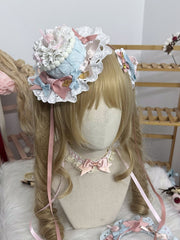 Yellow/Pink/Blue Sweet Lolita Cake Shaped Mini Hat with Lace and Bow Decorations