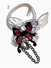 Y2K Metal Butterfly Ring with Silver Chain