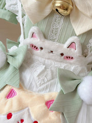 Kitty-themed Matcha Green Sailor Collar Sweet Maid Lolita Dress with Heart Apron