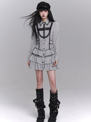 Gothic Lace Cross Tiered Skirt Black and White Striped Shirt Dress
