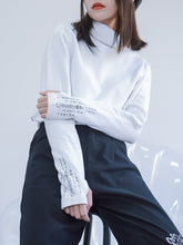 Gothic White Cheongsam Thick Turtleneck Top with Thumbhole Cuffs & Talisman Print for Fall/Winter