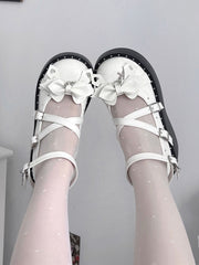Demon Wings Punk White Platforms Cross Details