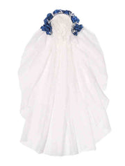 Clearance - White Goth Corpse Bride Veil with Blue Flowers Decoration