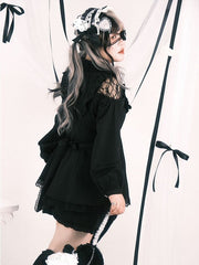 Plus Size Black Jirai Kei Set: Open Shoulder Top & Elastic Waist Shorts