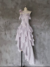 Light Purple Asymmetrical Layered Flounce Spaghetti Strap Dress Evening Gown