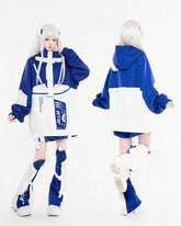 Techwear Landmine Coord Set: Modular Detachable Jacket, Shorts and Cyber Leg Warmers in Klein Blue and White