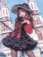 Showa Retro Witch Black & Red Tiered Dress Jumper Skirt