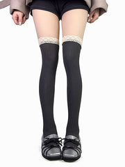 White/Grey/Black Lace Trim Overknee Stockings