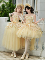 Yellow Floral Bowknot Decorated Lace Trim Bonnet