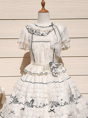 White Ruffled Lace Elegant Lolita Blouse with Black Trim