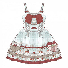 Red Cherry Print Blue Gingham Dress Sweet Lolita Jumper Skirt