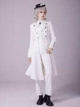 White Zip Closure Jacquard Placket Aristocrat Fahion Ouji Lolita Coat with Lace-up Triangle Cutout Back