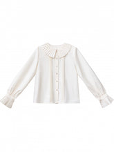 White Sweet Ruff Collar Blouse with Pleating Details