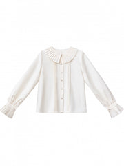 White Sweet Ruff Collar Blouse with Pleating Details