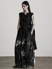 Urban Goth Black Knit Cowl Neck Sleeveless Top with Belt Design