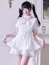 White Jirai Kei Outfit - Cutout Shoulder Mini Dress with Side Lace-up +Skirt