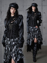 Vintage Black Punk PU Crop Jacket with Buckled Straps & Studs