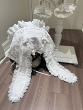 White Lace-trimmed Bunny Ear Hat with Bow Decoration